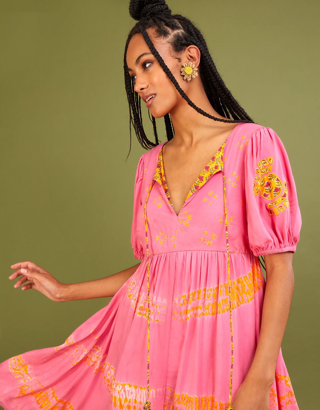 Bandhani Dye Print Contrast Lining Dress in LENZING ECOVERO