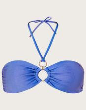 Ring Detail Plain Bikini Top with Recycled Polyester, Blue (BLUE), large