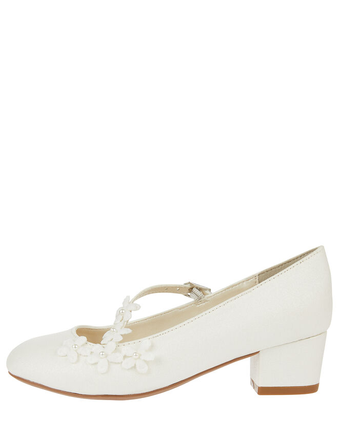 Evelyn Asymmetric Flower Trim Shoes, Ivory (IVORY), large