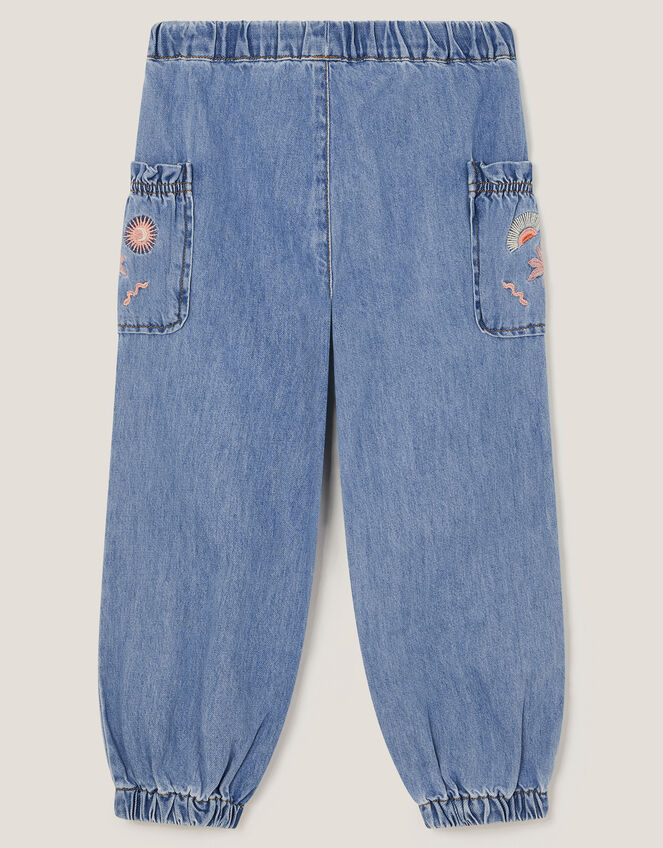 Embroidered Denim Cargo Joggers, Blue (BLUE), large