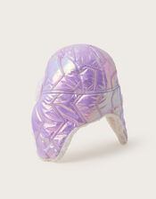 Holographic Fleece Trapper Hat, Purple (LILAC), large