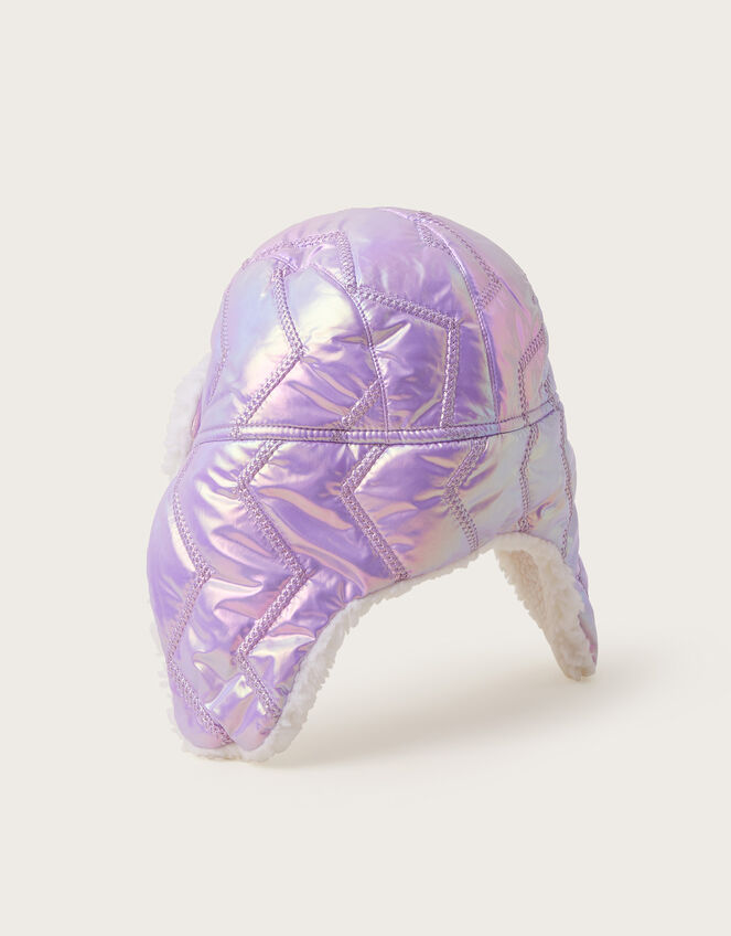 Holographic Fleece Trapper Hat, Purple (LILAC), large