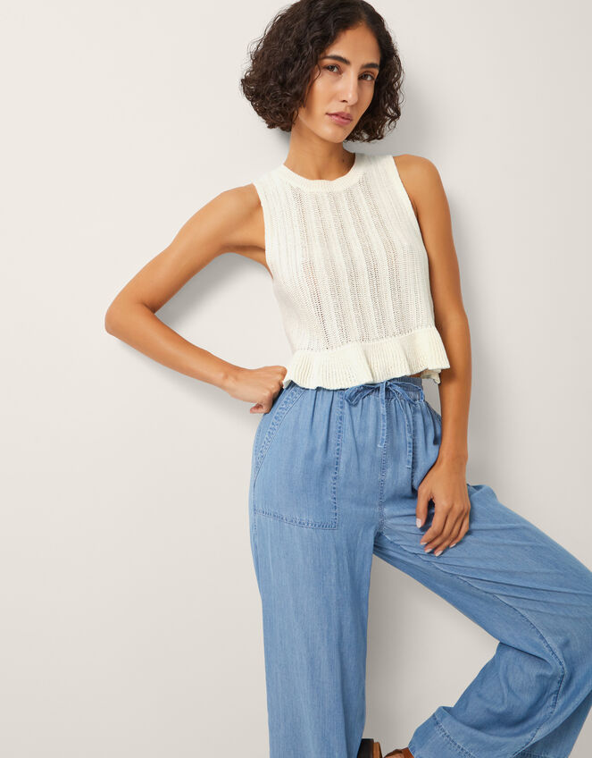 Ruby Ruffle Knit Tank Top, Ivory (IVORY), large