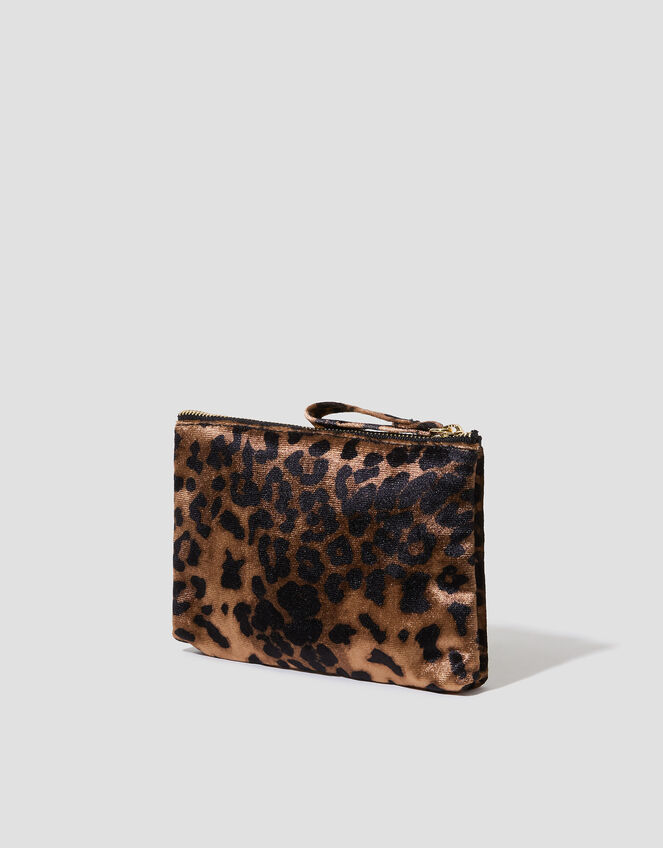 Leopard Print Velvet Initial Purse, Brown (BROWN), large