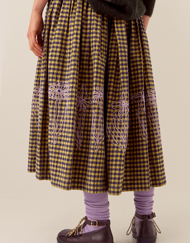East Dilly Embroidered Gingham Print Midi Skirt, Multi (MULTI), large