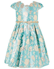 Rose Jacquard Dress, Blue (AQUA), large