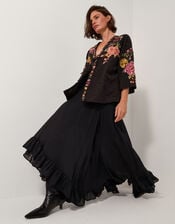 Elsie Frill Maxi Skirt, Black (BLACK), large