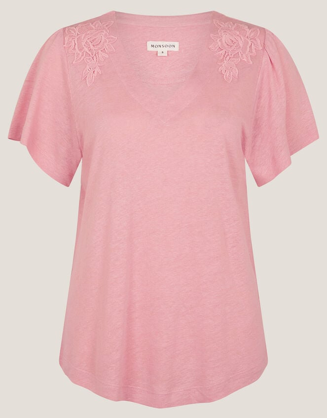 Mabel Linen Blend T-Shirt , Pink (BLUSH), large