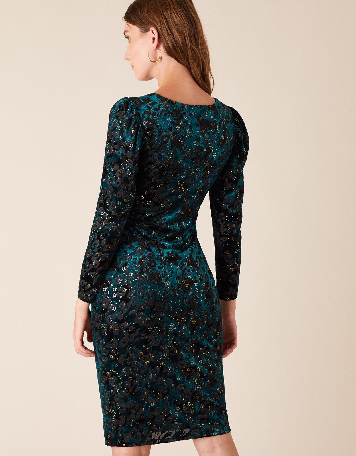 Sadie Animal Star Stretch Velvet Dress Teal