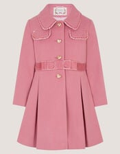 Velvet Bow A-Line Coat, Pink (PINK), large