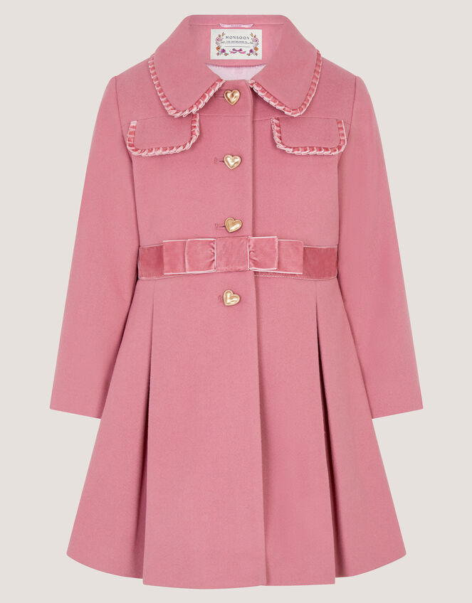 Velvet Bow A-Line Coat, Pink (PINK), large