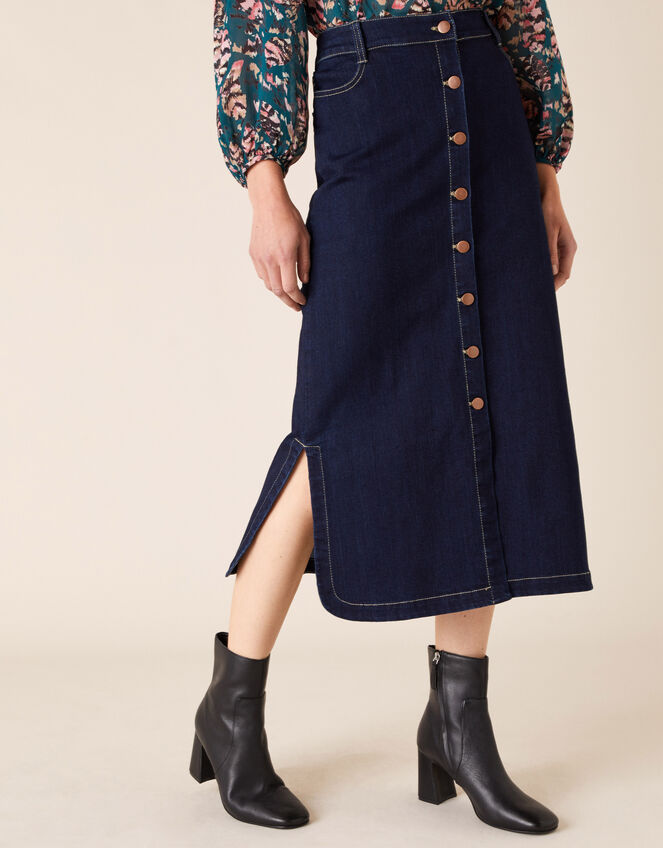 Denim Midi Skirt in Organic Cotton, Blue (DENIM BLUE), large