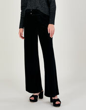 Velvet Wide Leg Trousers, Black (BLACK), large