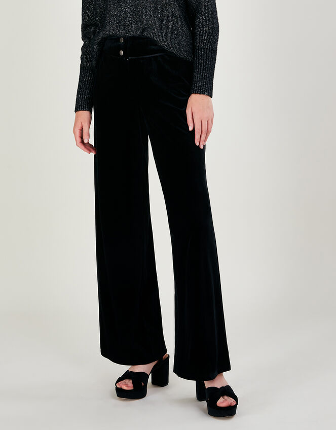 Velvet Wide Leg Trousers, Black (BLACK), large
