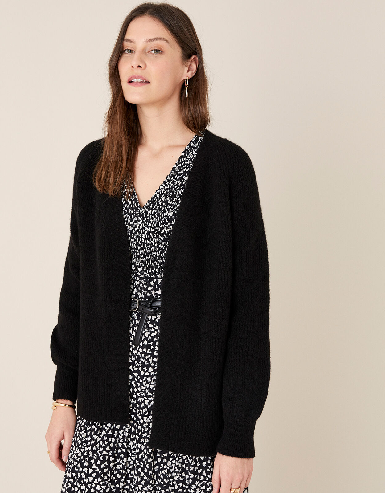 Cosy Knit Cardigan in Wool Blend Black Cardigans Monsoon Global