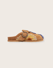 Laidback London Handwoven French Knot Embroidered Suede Clogs, Tan (TAN), large