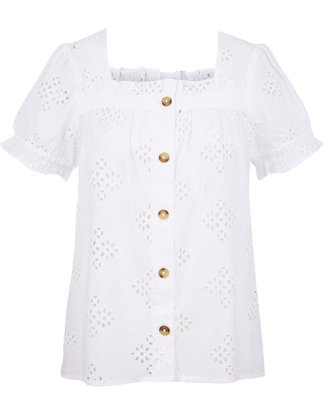 Broderie Anglaise Top in Organic Cotton, White (WHITE), large