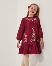 Embroidered Corduroy Tunic Dress, Pink (MAGENTA), large