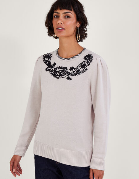 Paisley Embroidered Jumper, Ivory (IVORY), large