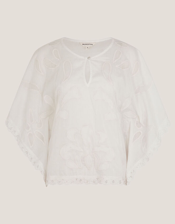 Aija Cutwork Boxy Blouse, White (WHITE), large