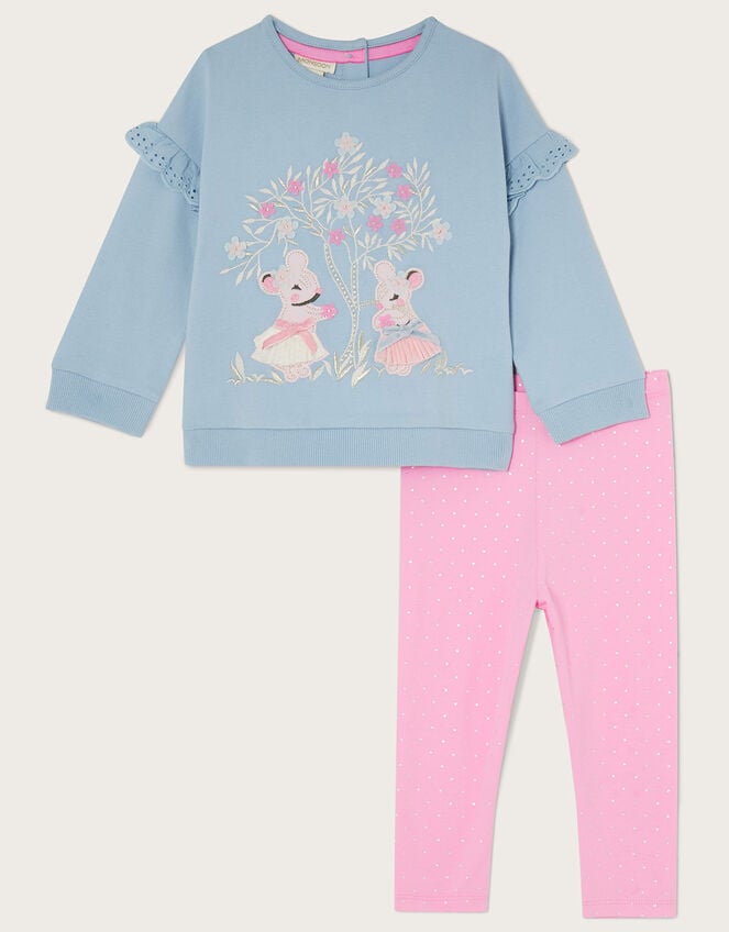 Baby Mouse Tree Sweat Top and Leggings Set, Blue (BLUE), large