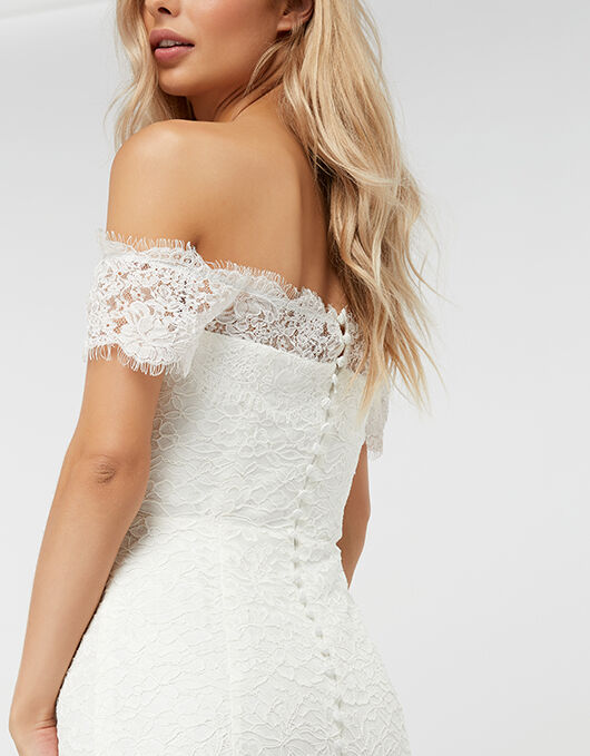 Sophie Lace Bardot Maxi Wedding Dress Ivory