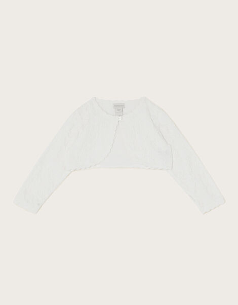Baby Emilia Lace Scallop Cardigan, Ivory (IVORY), large