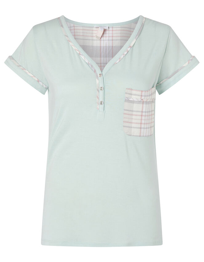 Check Print Jersey Pyjama Top, Green (GREEN), large