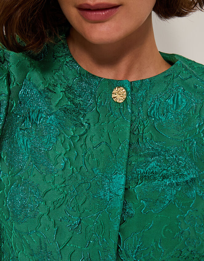 Jolene Floral Jacquard Puff Sleeve Jacket, Green (GREEN), large