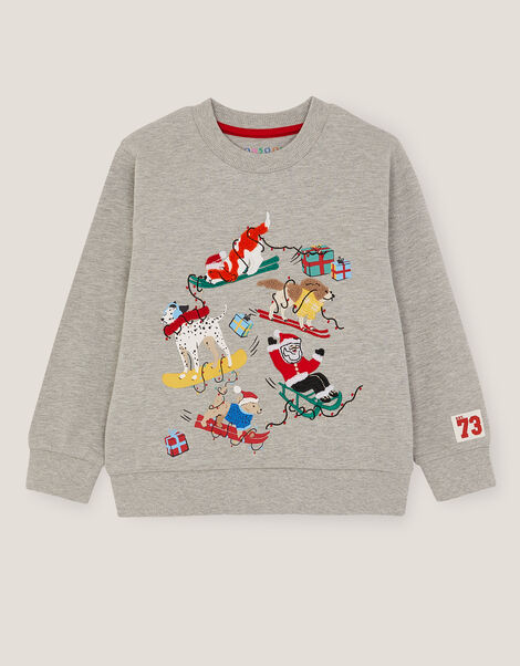 Ski Dogs Christmas Sweatshirt, Grey (GREY), large