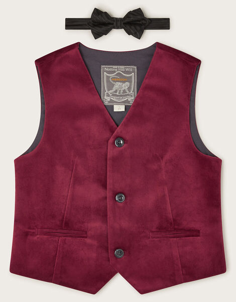 Velvet Waistcoat and Bow Tie Set, Red (BURGUNDY), large