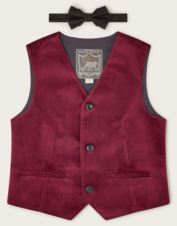 Velvet Waistcoat and Bow Tie Set, Red (BURGUNDY), large