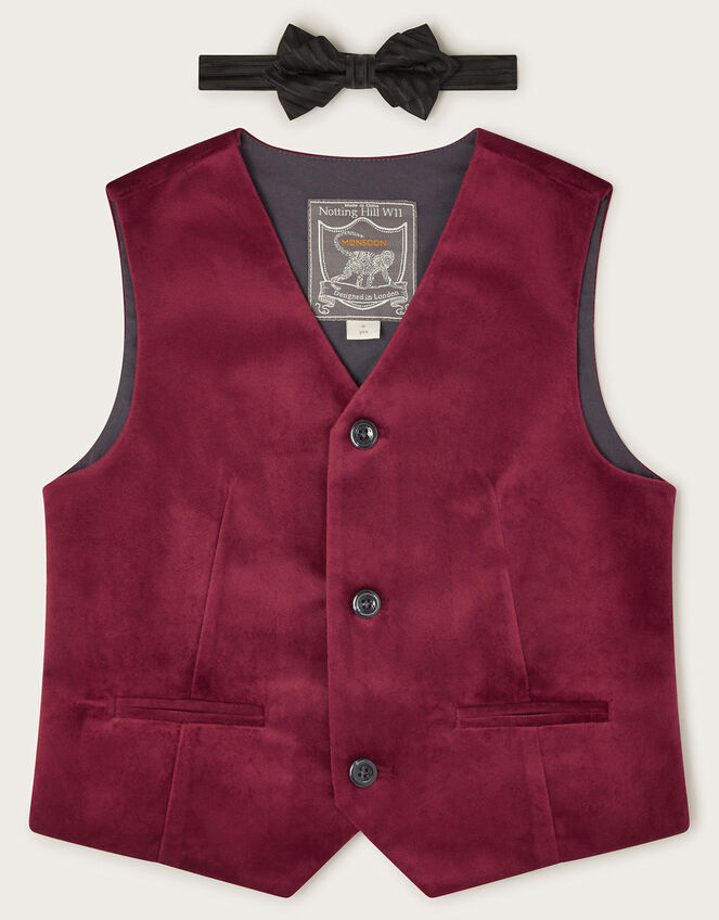 Velvet Waistcoat and Bow Tie Set, Red (BURGUNDY), large