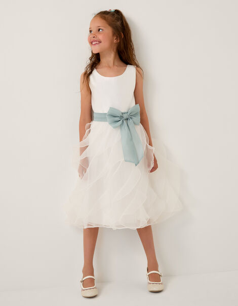 Cancan Sleeveless Bow Ruffle Dress, Ivory (IVORY), large