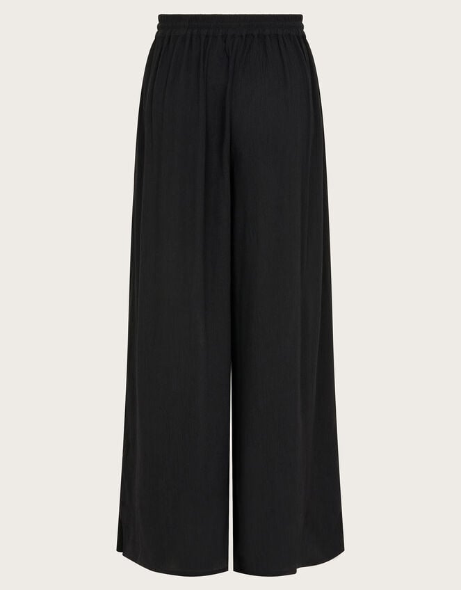 Wide Leg Crinkle Trousers, Black (BLACK), large
