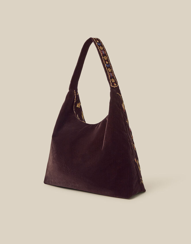 Hatti Embroidered Velvet Slouchy Shoulder Bag, , large