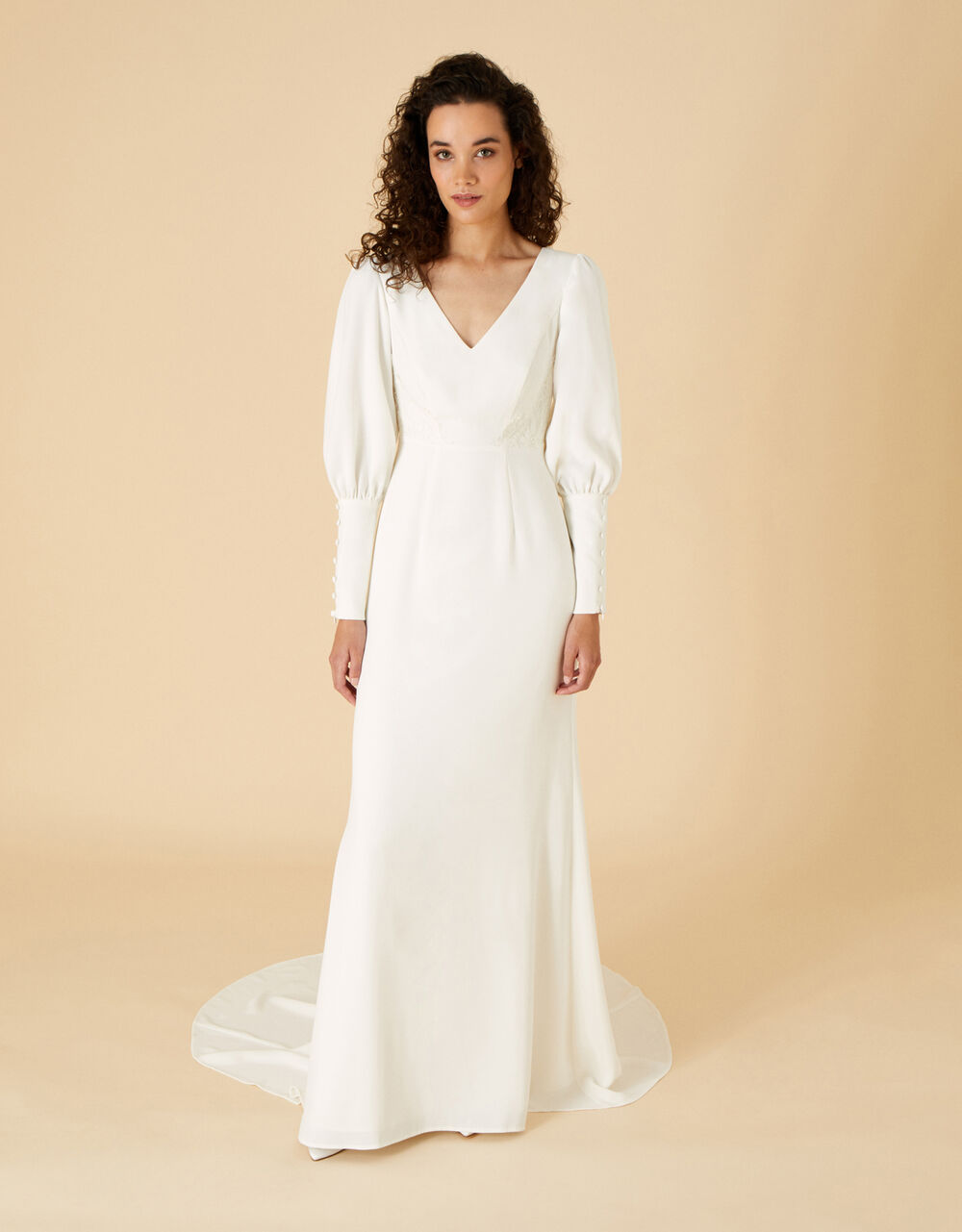 Briana Button Sleeve Bridal Maxi Dress Ivory Wedding Dresses