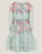 Nadia Long Sleeve Floral Tulle Party Dress, Green (SAGE), large