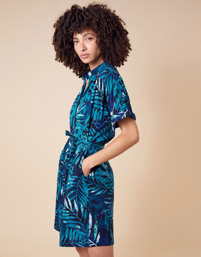 Palm Print Shirt Dress in LENZING™ ECOVERO™, Blue (BLUE), large