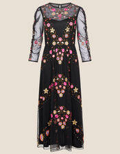 Marcia Embroidered Midi Dress, Black (BLACK), large