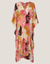 Iris Floral Print Maxi Kaftan, Orange (CORAL), large