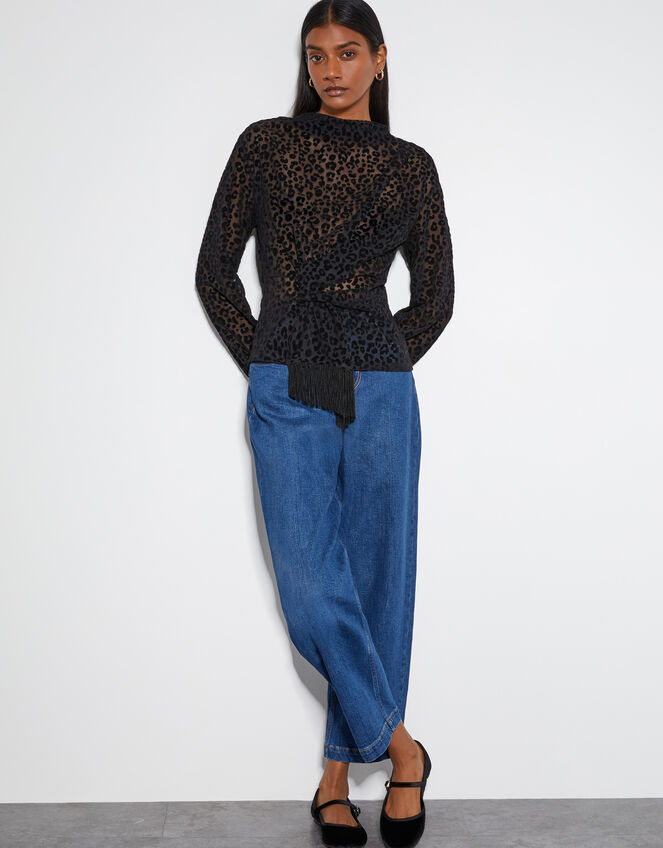 Deb Devor&eacute; Leopard Print Sheer Top, Black (BLACK), large