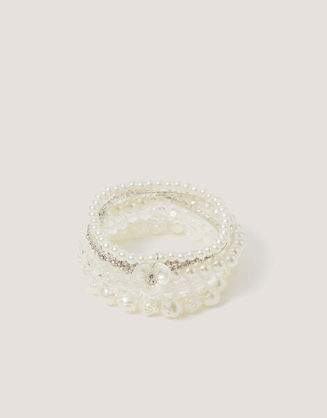 6-Pack Flower Pearl Beaded Bracelets, , large