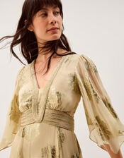 Lydia V-Neck Shimmer Jacquard Midi Dress, Cream (CREAM), large