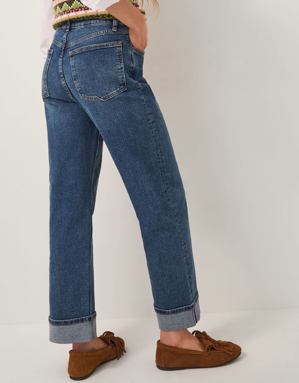 Tina Straight Turn Up Jeans, Blue (MID AUTHENTIC BLUE), large