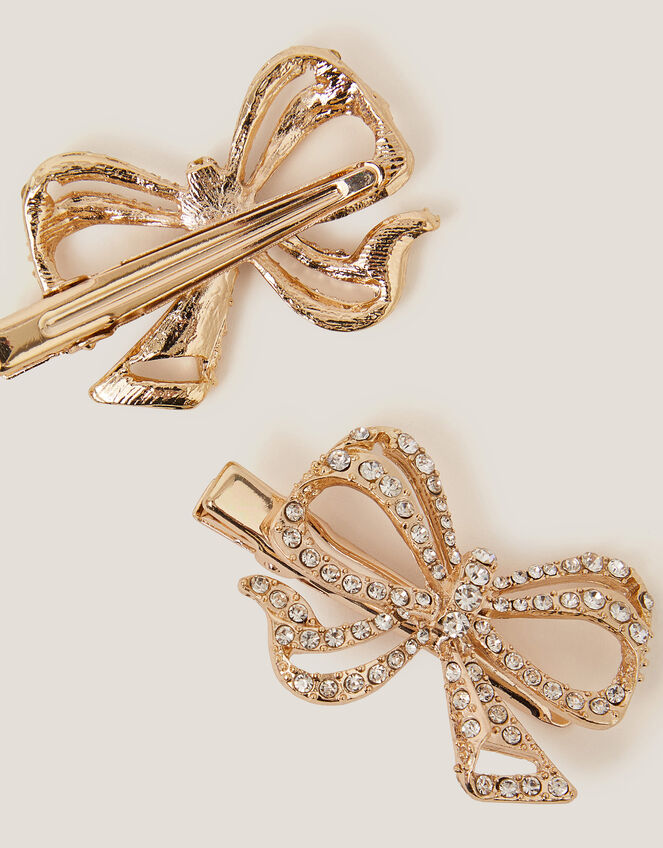 2-Pack Curly Bow Hair Clips, Gold (GOLD), large