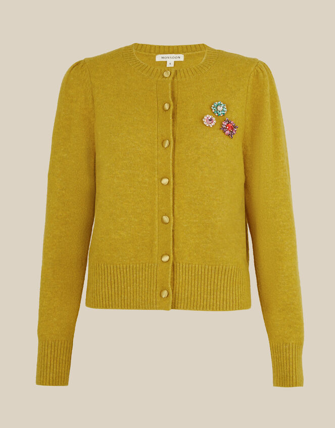 Blair Brooch Knit Cardigan, Green (CHARTREUSE), large