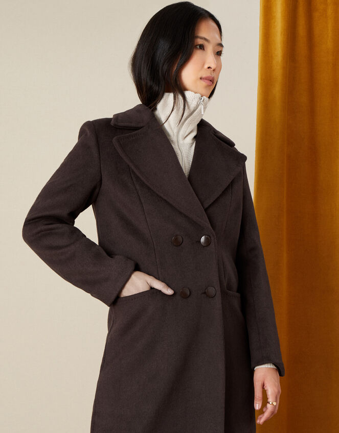 Bea Pea Coat in Wool Blend, Brown (CHOCOLATE), large