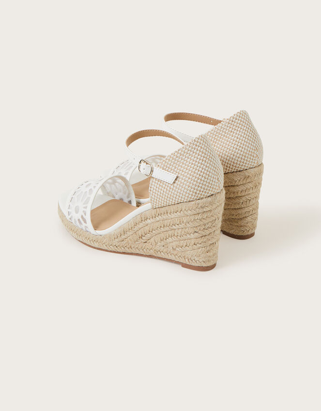 Cutwork Wedge Sandals, White (WHITE), large