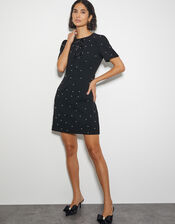 Lia Pearl Short Sleeve Mini Dress, Black (BLACK), large